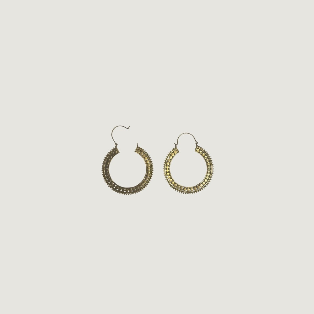 Bohemian Gold Tone Textured Dot Geometric Hoop Earrings Vintage Tribal Style - Picture 5 of 6